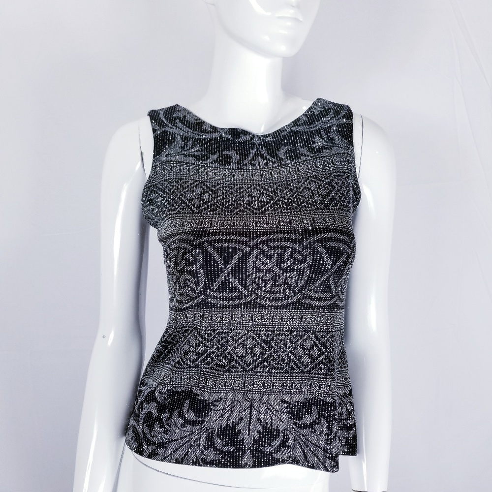 Alex Evenings Top Blouse Sleeveless Black Shimmer
